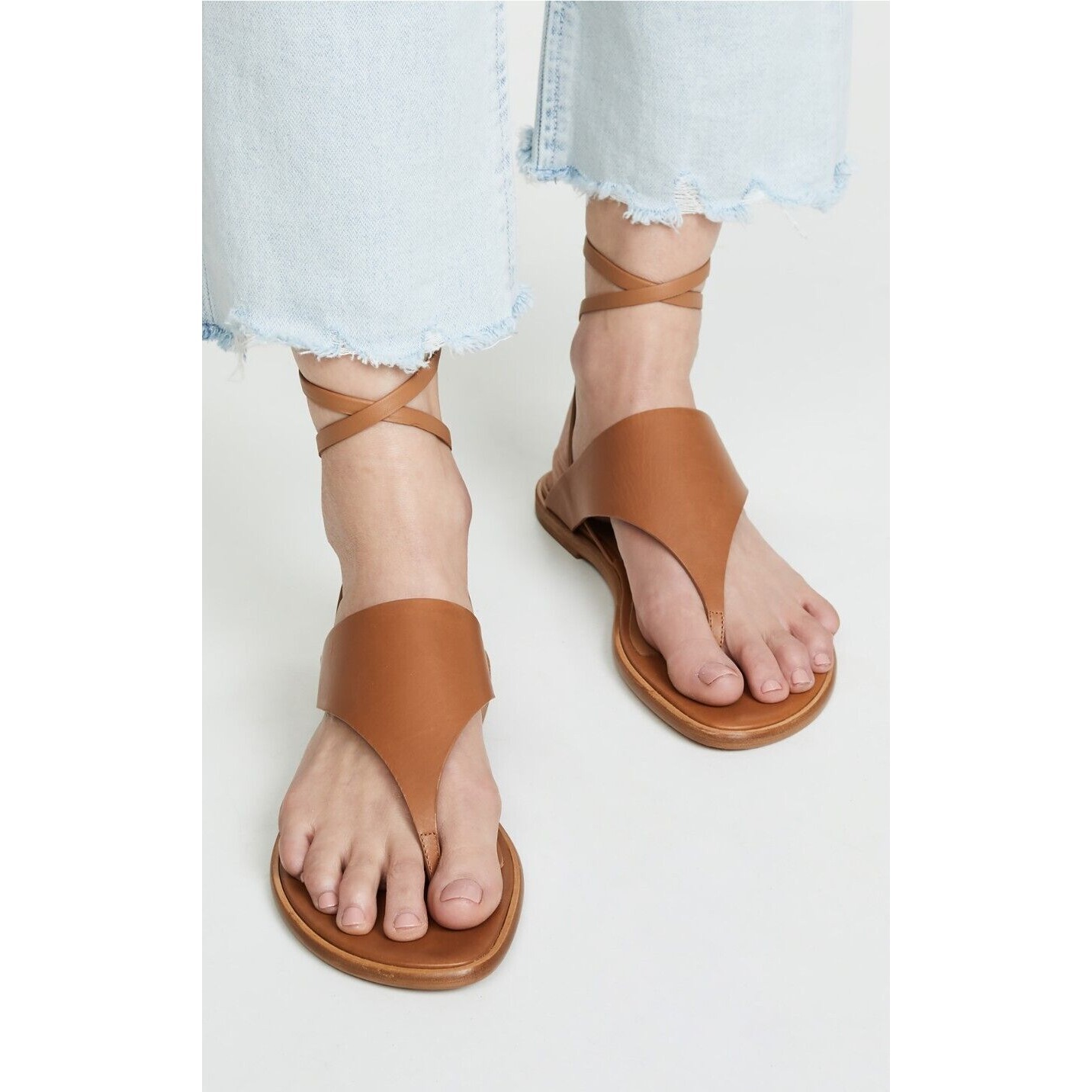 Vince Eastwood Leather Thong Ankle Wrap Sandals Almond Nib 8.5 9 Made In Italy